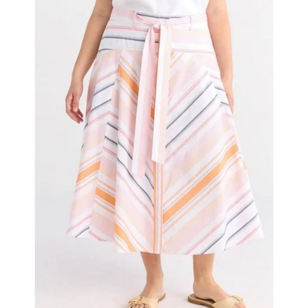 Free Assembly Belted Striped Button Front Midi Skirt Size L